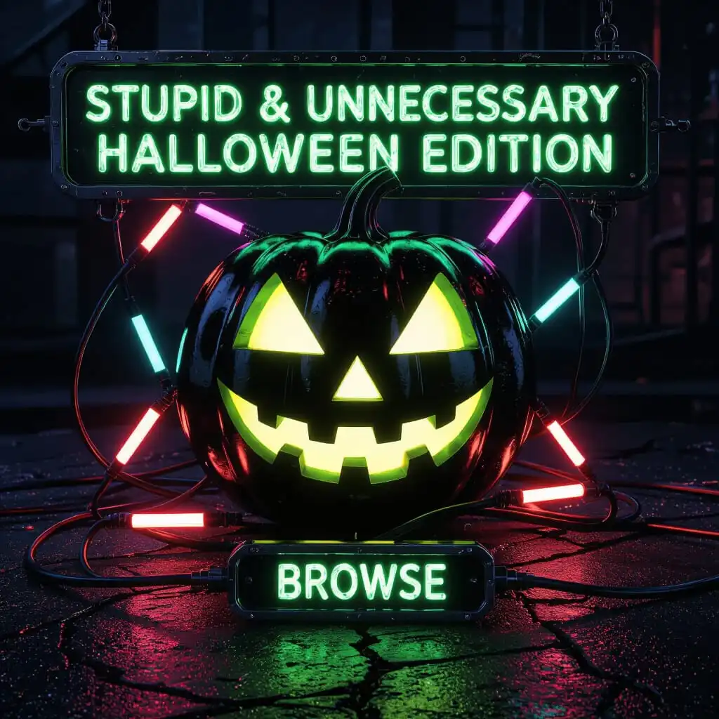Stupid & Unnecessary Halloween Edition banner with spooky design and Browse call-to-action